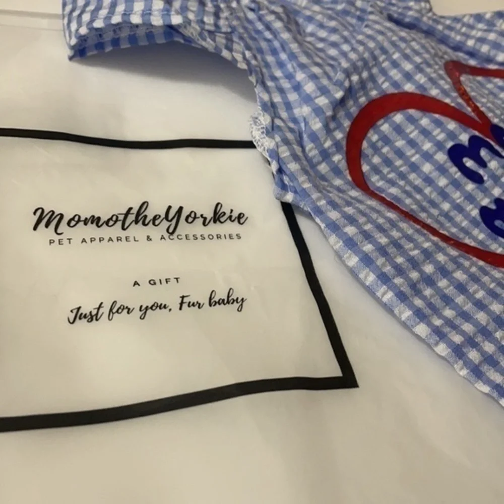 Momo the Yorkie Pet apparel dress blue checkered L
